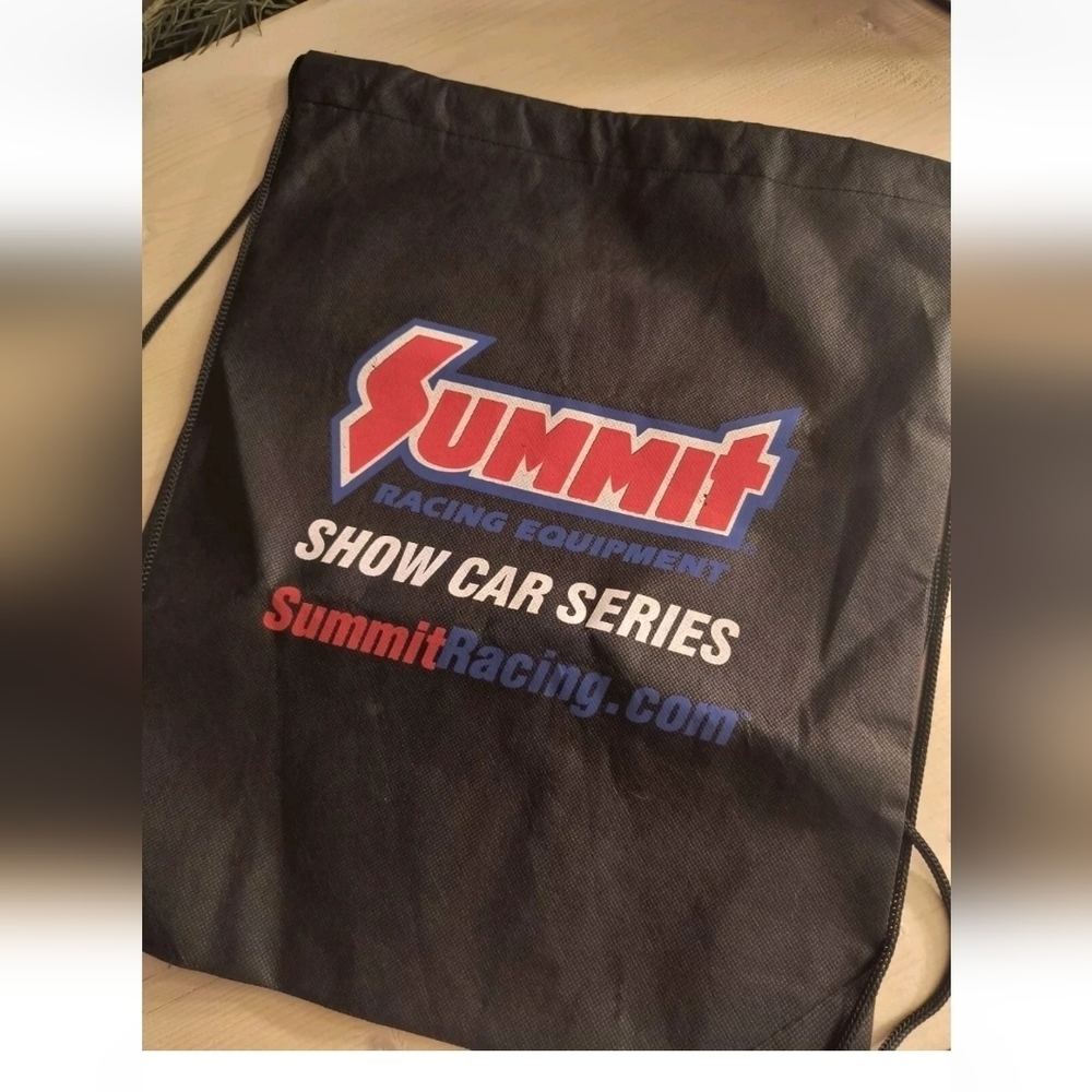 Summit Racing Black Drawstring Tote Bag Travel Storage - Picture 2 of 3